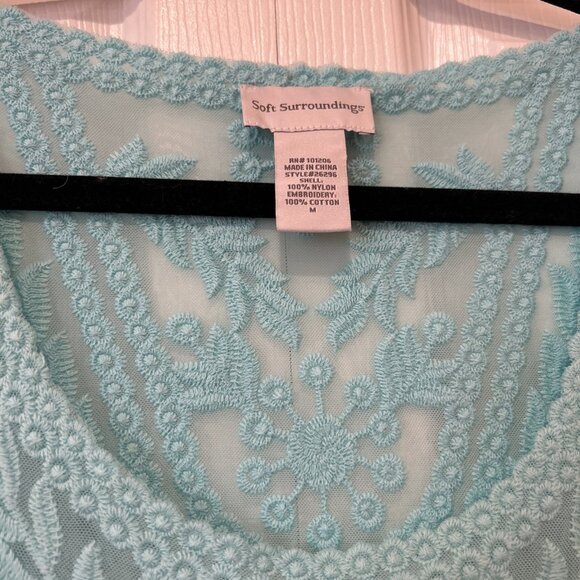 Soft Surroundings‎ Embroidered Floral Lace Sheer Top Blouse Aqua Blue Medium - Picture 3 of 8